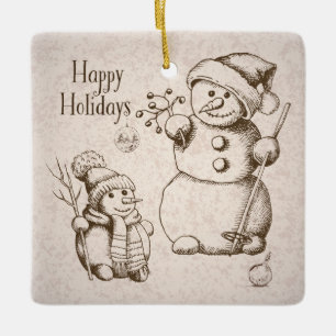 Vintage Snowman Christmas and Holiday Ceramic Ornament