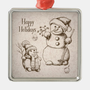 Vintage Snowman Christmas and Holiday Metal Ornament