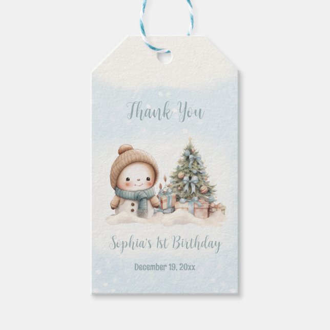 Vintage Snowman Christmas Birthday Boy Favour Tag (Front)