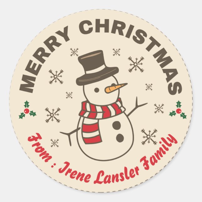 Vintage Snowman Christmas Classic Round Sticker (Front)
