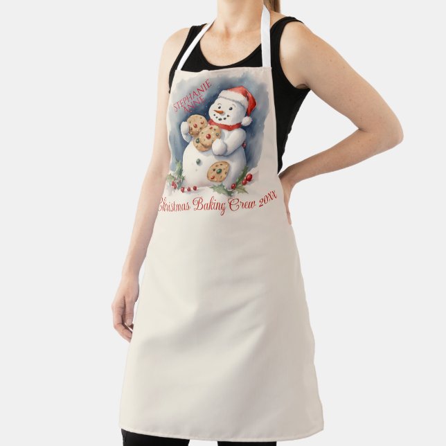 Vintage Snowman Christmas Cookie Baking Crew Apron (Insitu)