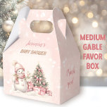 Vintage Snowman Christmas Girl Baby Shower Medium Favor Box<br><div class="desc">Cute Christmas Girl Baby Shower medium gable favour boxes featuring a lovely snowman,  Christmas tree with gifts and snow in blush pink with vintage vibes. You can choose from 3 sizes of these gable favour boxes  - Kate Eden Art</div>