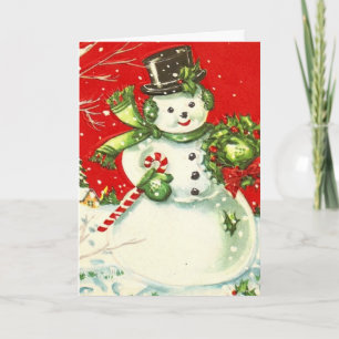 Vintage Snowman Christmas Holiday Card