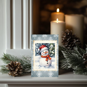 Vintage Snowman Christmas Postage Stamp Card