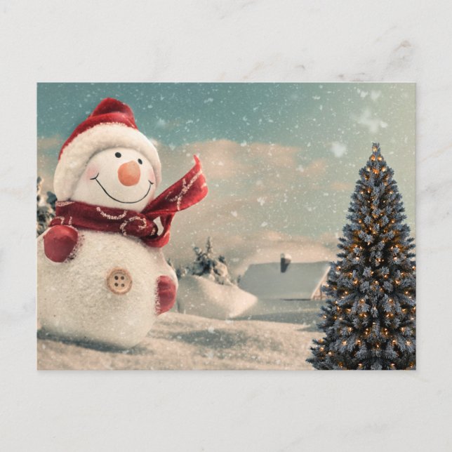 vintage  snowman &Christmas tree Postcard (Front)