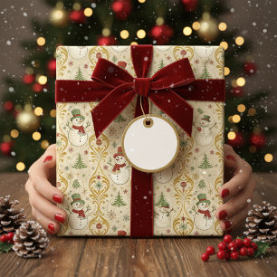 Vintage Snowman & Christmas Tree  Wrapping Paper