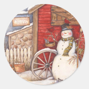 Vintage Snowman Classic Round Sticker