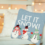 Vintage Snowman Dancing Let it Snow Personalized Throw Pillow<br><div class="desc">Celebrate the season with this festive pillow featuring modern typography with the words "let it snow!" and a vintage dancing snowman on a light blue pillow. On the back of the pillow personalize with your family name and the year.</div>