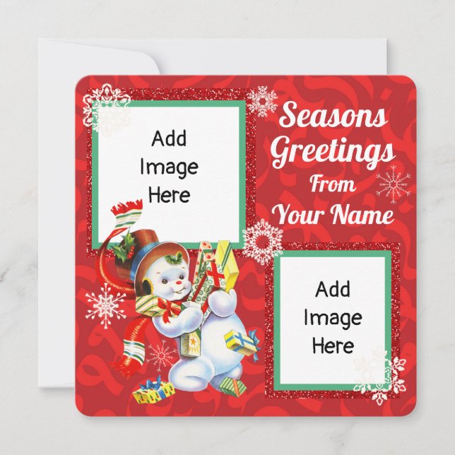 Vintage Snowman Flat Card With Add Own Pictures (Front)