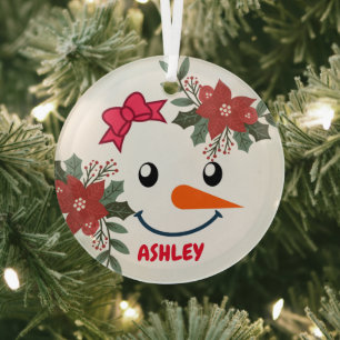 Vintage snowman floral Christmas Glass Ornament