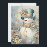 Vintage Snowman Gold Blue White Christmas Holiday Card<br><div class="desc">Elegant vintage gold,  blue,  and white Christmas snowman greeting card. Personalized on the back with your message and name. Contact me for assistance with your customization or to request additional matching or coordinating Zazzle products.</div>