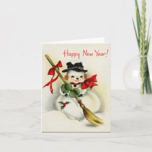 Vintage Snowman Happy New Year Note Card