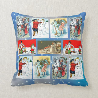 Vintage Snowman Images Throw Pillow