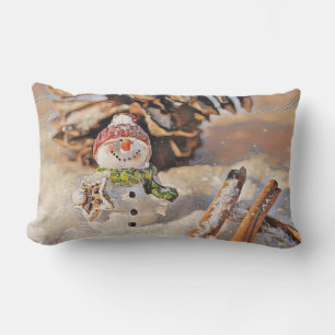 Vintage Snowman in the Snow watercolor  Lumbar Pillow