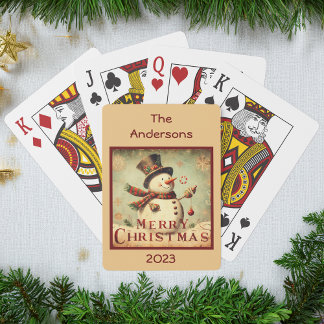 Vintage Snowman - Merry Christmas customized Playing Cards