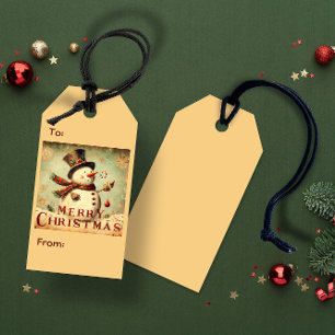 Vintage Snowman - Merry Christmas gift tag