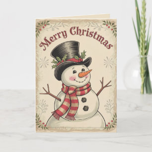 Vintage snowman Merry Christmas winter holiday
