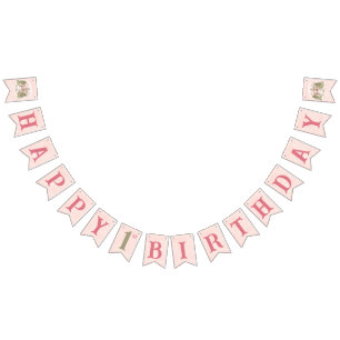 Vintage Snowman Pink Winter 1st Birthday Bunting Flags