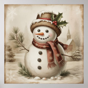 Vintage Snowman Poster