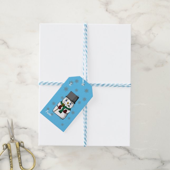 Vintage Snowman Snowflakes Christmas Gift Tags (With Twine)