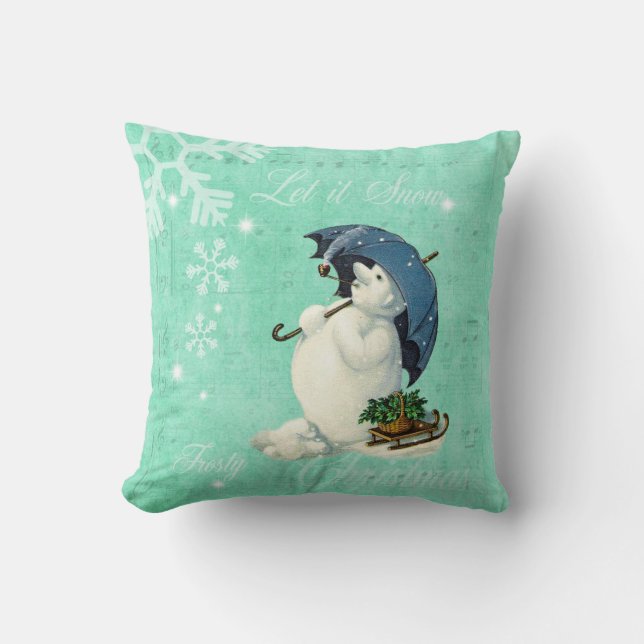 Vintage Snowman Throw Pillow (Front)