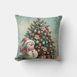 Vintage Snowman Throw Pillow