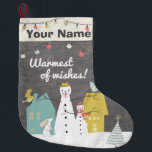 Vintage Snowman | Warmest of Wishes Monogram Large Christmas Stocking<br><div class="desc">Charming holiday scene with a snowman family,  bunny,  birds and a little Christmas tree in the snow. Adorable chalkboard style background with a winter scene. Stunning Xmas stockings for all ages! Make their holidays special with their very own monogrammed stocking that they will cherish and use year after year.</div>