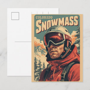 vintage SNOWMASS skiman aspen Colorado skiing gift Holiday Postcard
