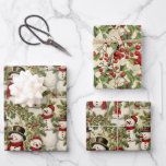 Vintage Snowmen And Holly  Wrapping Paper Sheet<br><div class="desc">Whether used to wrap presents for loved ones or to adorn gift bags, this vintage snowmen and holly leaves wrapping paper brings a touch of whimsy and nostalgia to any gift-giving occasion. Its timeless design evokes the joy of winter and the magic of the holiday season, making it a perfect...</div>