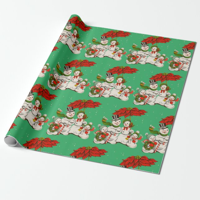 Vintage Snowmen Christmas Wrapping Paper (Unrolled)