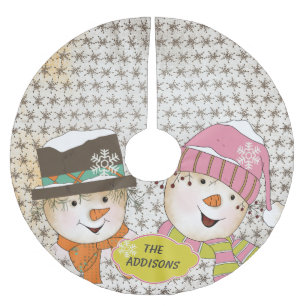 Vintage Snowmen Couple Holidays Tree Skirt
