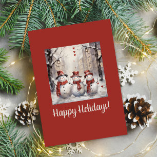 Vintage Snowmen Happy Holiday Card