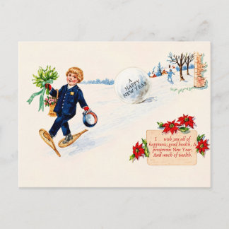 Vintage Snowshoes New Year Postcard