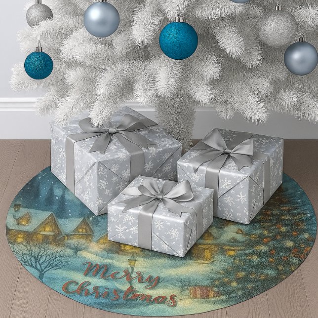 Vintage Snowy Christmas Village  Brushed Polyester Tree Skirt (Creator Uploaded)