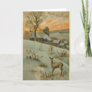 Vintage snowy landscape christmas greeting card