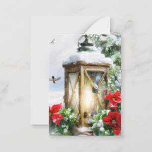 Vintage snowy lantern budget mini Christmas Card