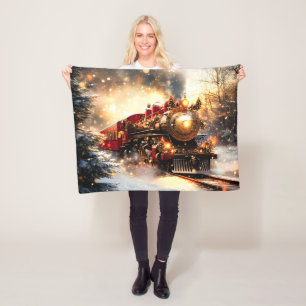 Vintage Snowy Night Christmas Train Express Fleece Blanket