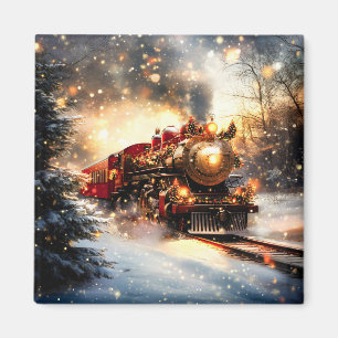 Vintage Snowy Night Christmas Train Express Magnet