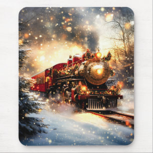 Vintage Snowy Night Christmas Train Express Mouse Pad