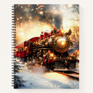 Vintage Snowy Night Christmas Train Express Notebook