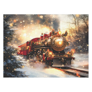 Vintage Snowy Night Christmas Train Express Tablecloth