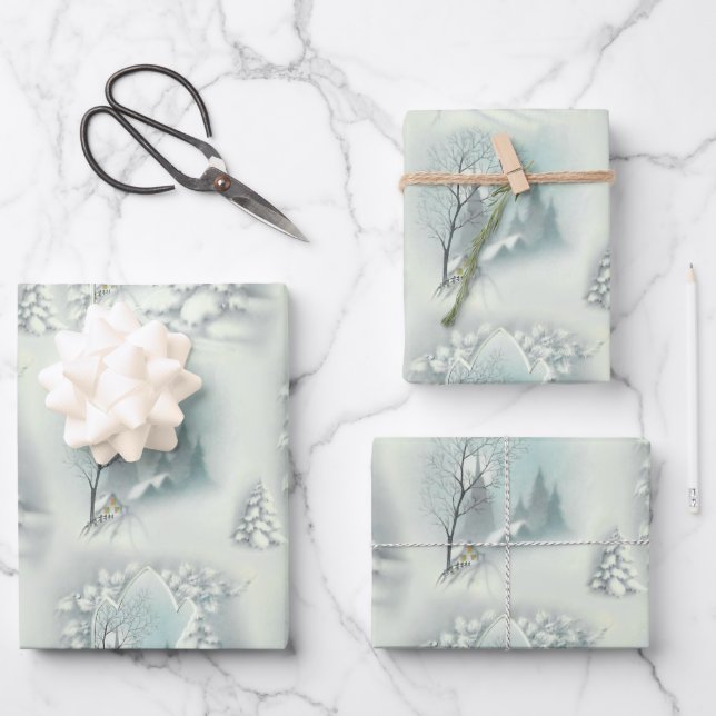 Vintage Snowy Night  Wrapping Paper Sheet (Front)
