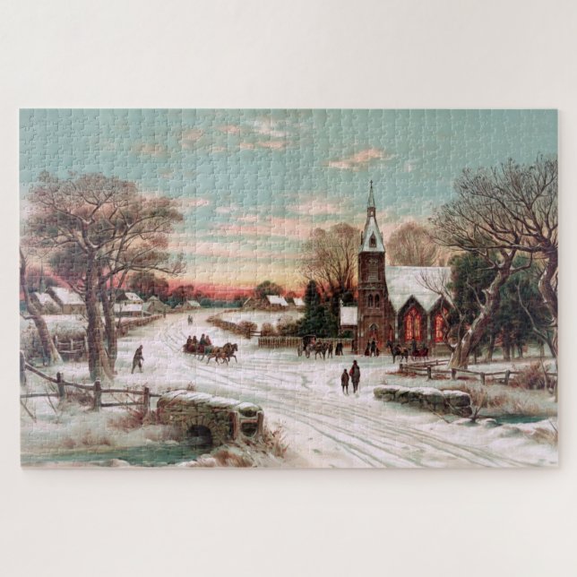 Vintage Snowy Petite Ville Grand Puzzle (Horizontal)