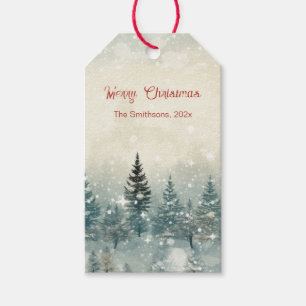 Vintage Snowy Pine Trees Christmas Gift Tags