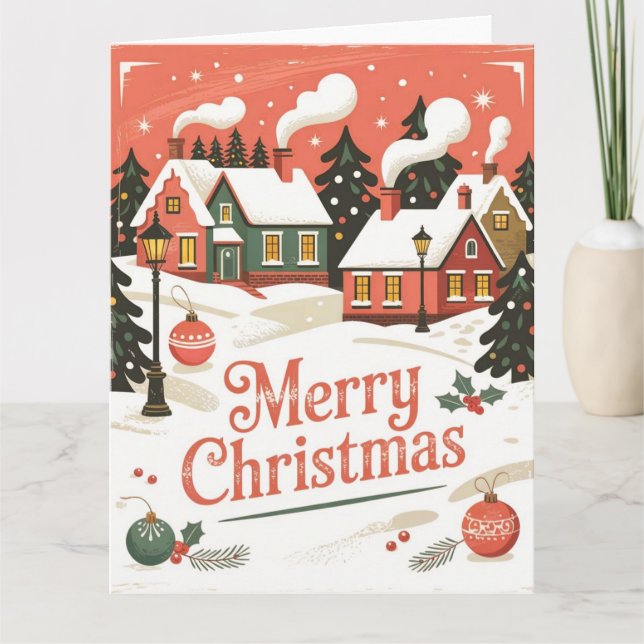 Vintage Snowy Village Christmas  Card (Front)