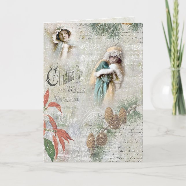 Vintage Snowy Winter Christmas Music Collage Holiday Card (Front)