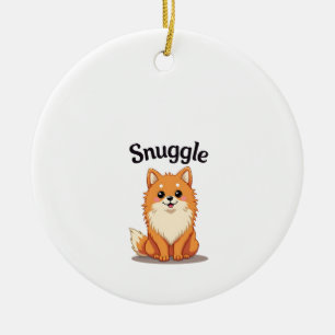 Vintage Snuggle Pomeranian Cute Dog Illustration D Ceramic Ornament