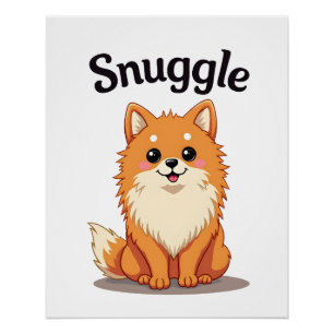 Vintage Snuggle Pomeranian Cute Dog Illustration D Poster
