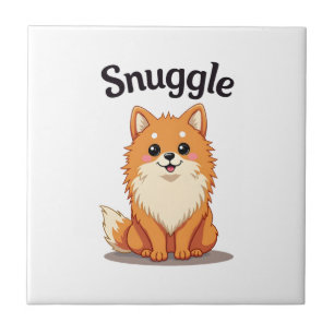 Vintage Snuggle Pomeranian Cute Dog Illustration D Tile