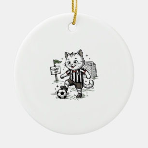 Vintage Soccer Cat Engraving Shirt Design_1 Ceramic Ornament